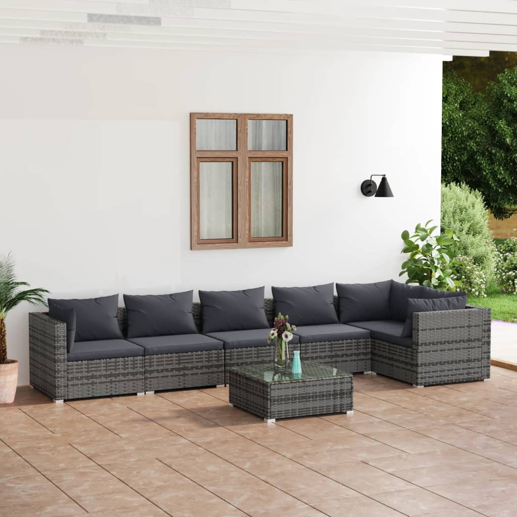 vidaXL 7 Piece Garden Lounge Set with Cushions Poly Rattan Grey