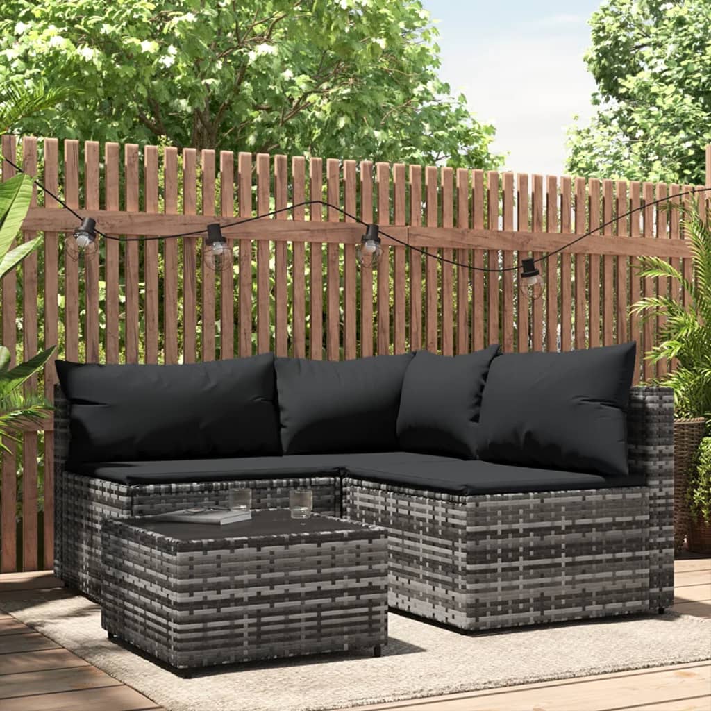 vidaXL 4 Piece Garden Lounge Set with Cushions Grey Poly Rattan