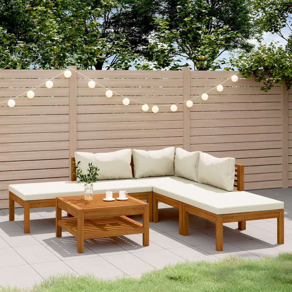vidaXL 6 Piece Garden Lounge Set with Cream Cushion Solid Acacia Wood