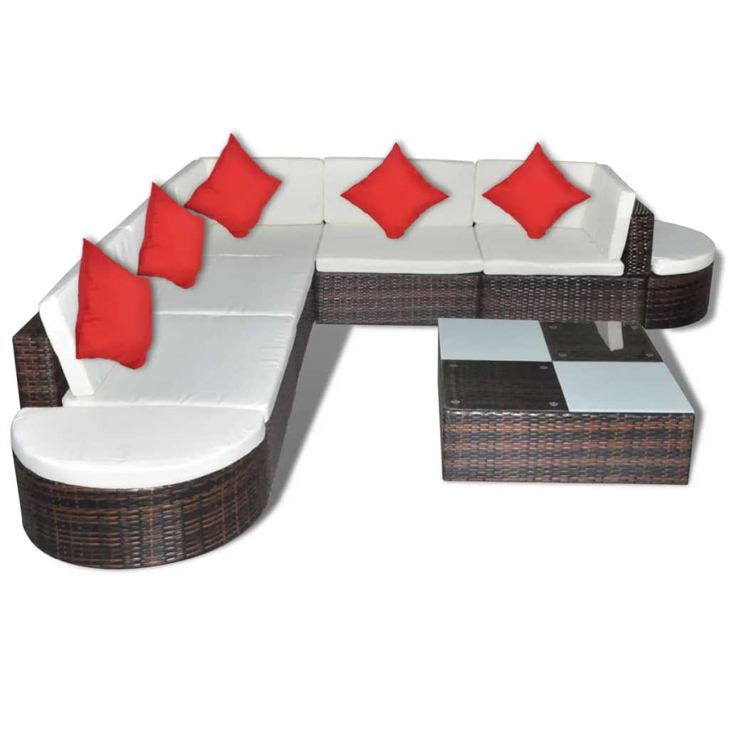 vidaXL 8 Piece Garden Lounge Set with Cushions Poly Rattan Brown