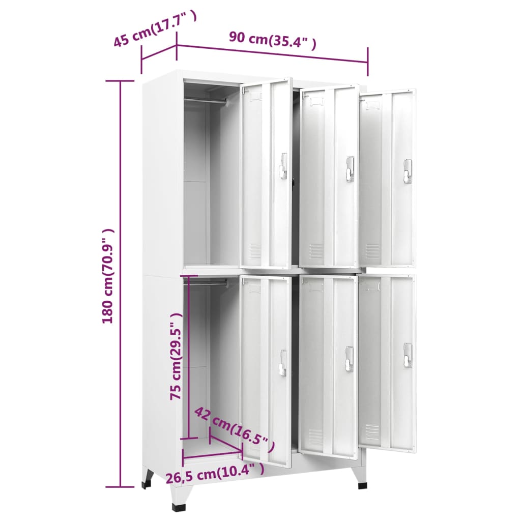 vidaXL Locker Cabinet with 6 Compartments Steel 90x45x180 cm Grey