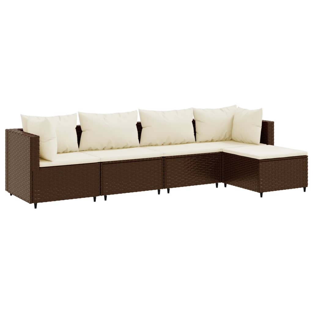 vidaXL 5 Piece Garden Lounge Set with Cushions Brown Poly Rattan