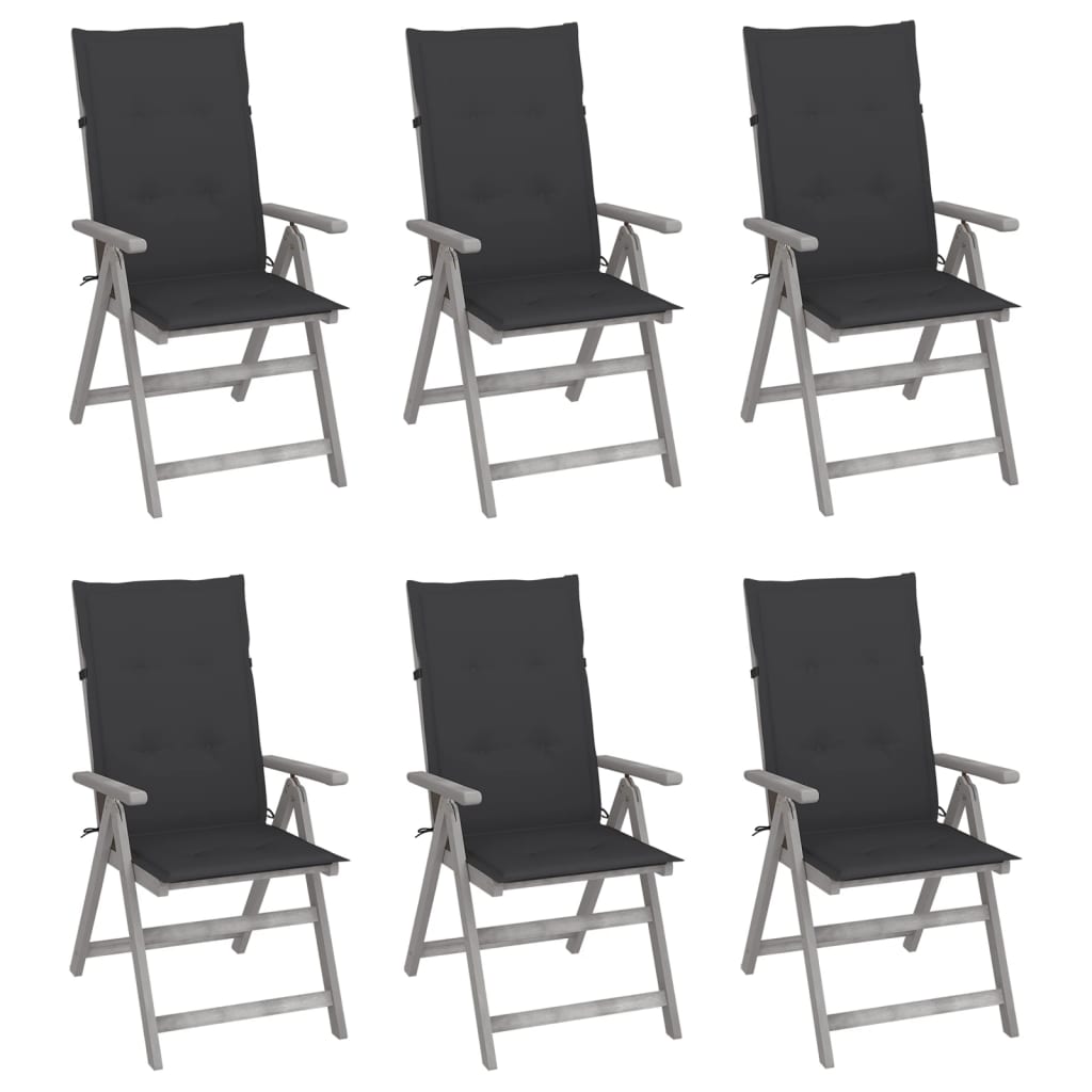 vidaXL Garden Reclining Chairs 6 pcs with Cushions Solid Acacia Wood