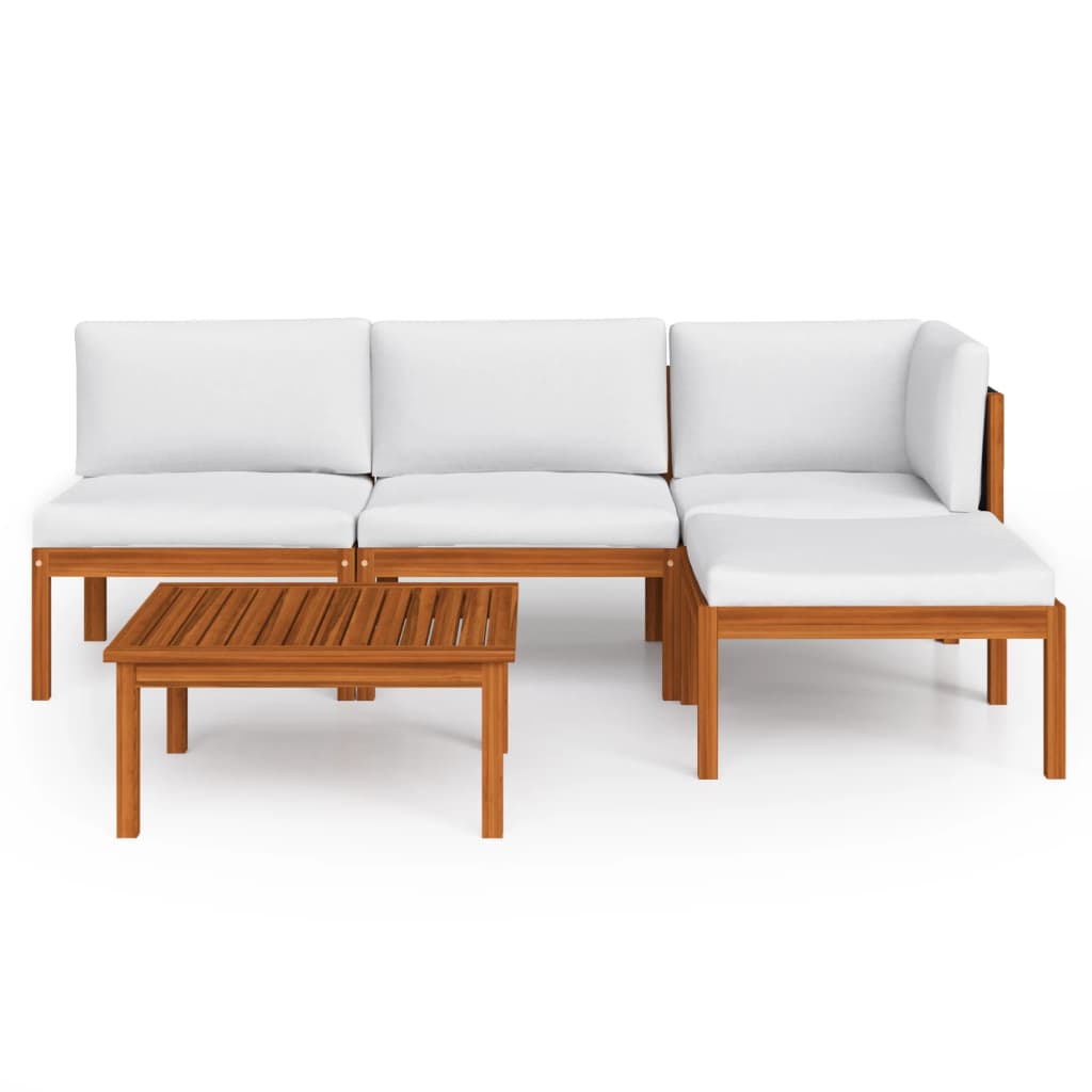 vidaXL 5 Piece Garden Lounge Set with Cushions Cream Solid Acacia Wood