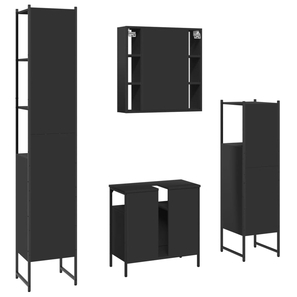 vidaXL 4 Piece Bathroom Cabinet Set Black Engineered Wood