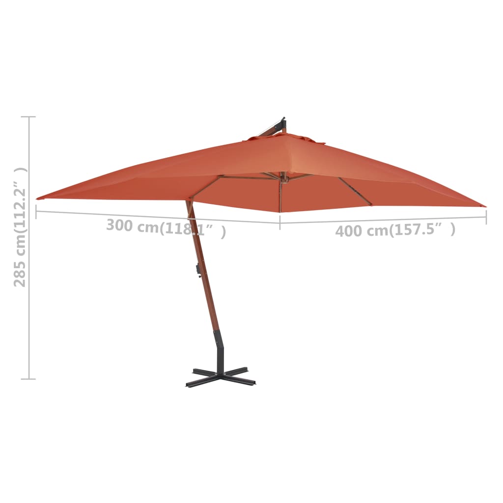 vidaXL Cantilever Garden Parasol with Wooden Pole 400x300 cm Terracotta