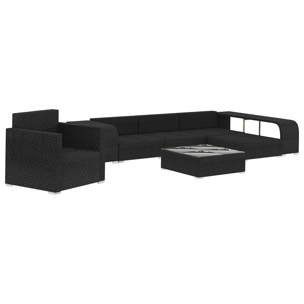 vidaXL 8 Piece Garden Lounge Set with Cushions Poly Rattan Black
