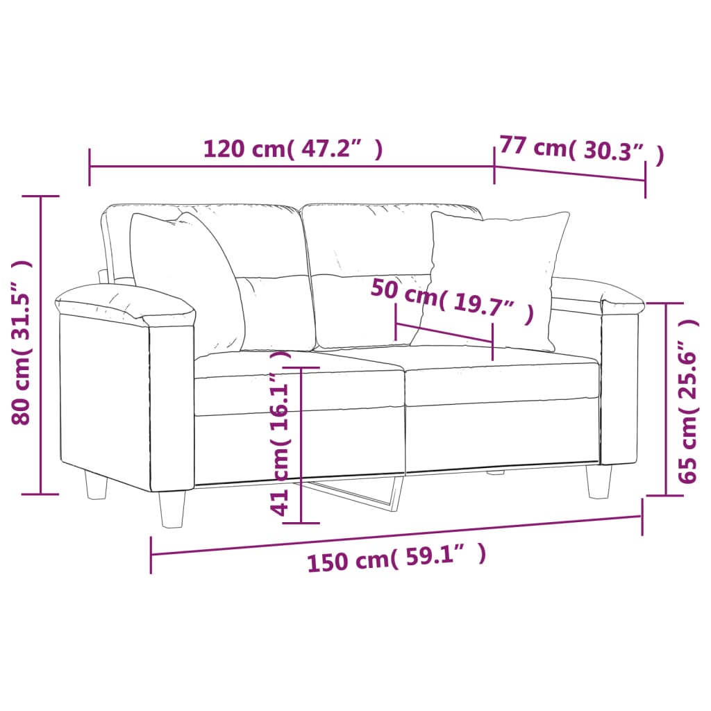 vidaXL 2-Seater Sofa with Pillows&Cushions Light Grey 120 cm Microfibre Fabric