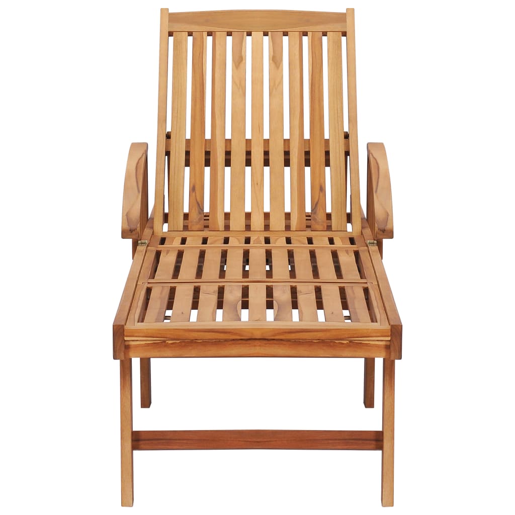 vidaXL Sun Lounger with Table and Cushion Solid Teak Wood