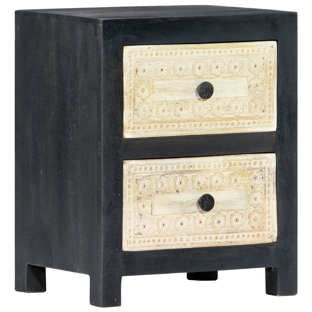 vidaXL Hand Carved Bedside Cabinet Grey 40x30x50 cm Solid Mango Wood