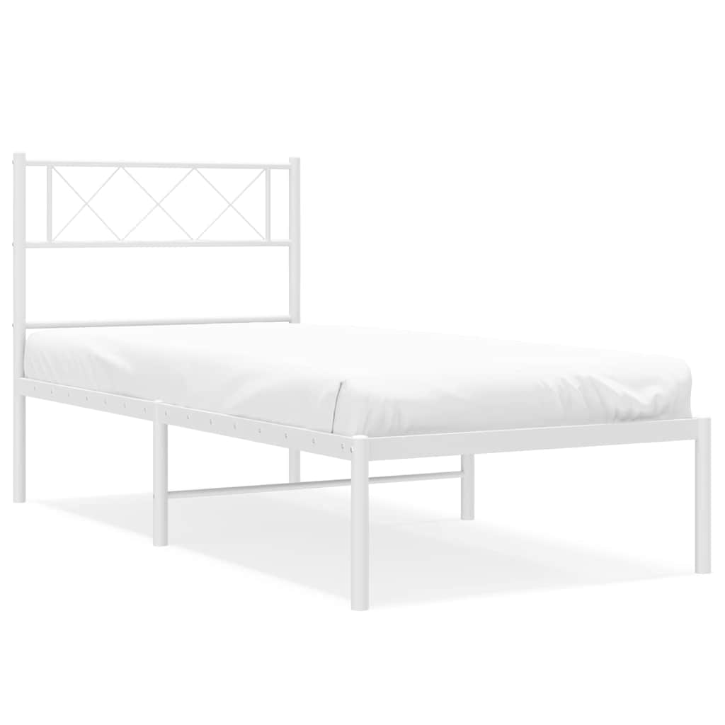 vidaXL Metal Bed Frame without Mattress with Headboard White 100x190cm