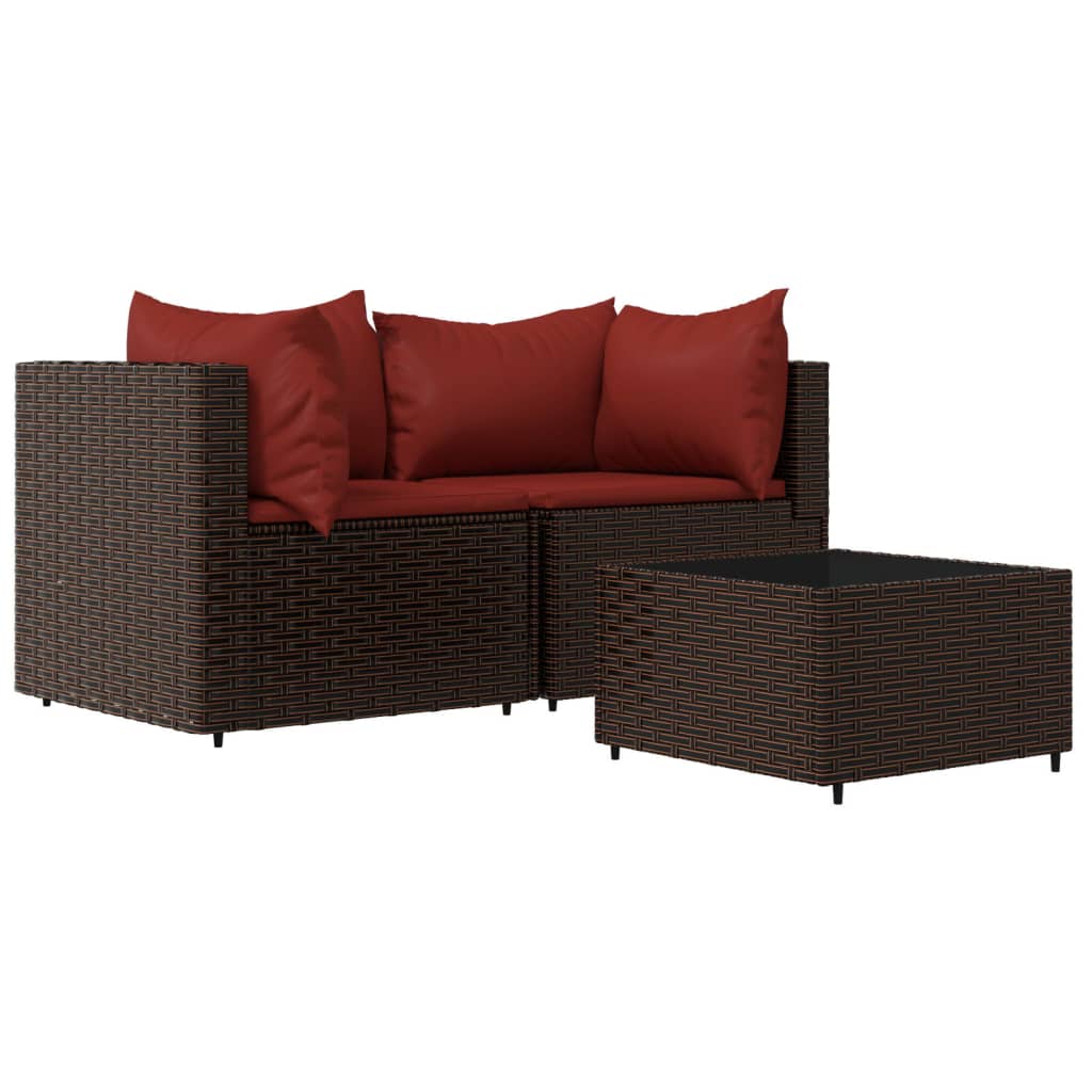 vidaXL 3 Piece Garden Lounge Set with Cushions Brown Poly Rattan