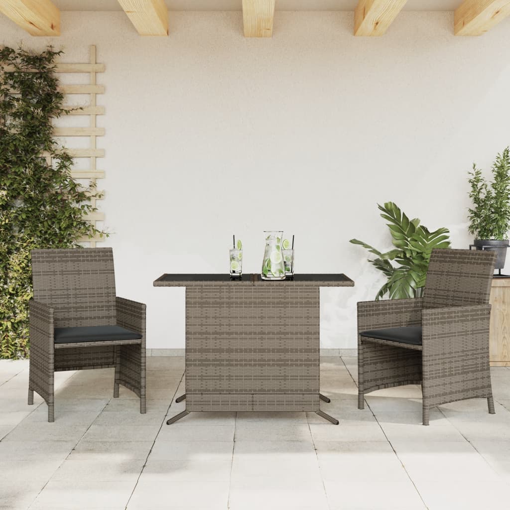 vidaXL 3 Piece Bistro Set with Cushions Grey Poly Rattan