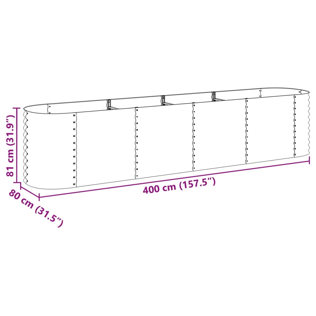 vidaXL Garden Raised Bed 400x80x81 cm Galvanised Steel Grey