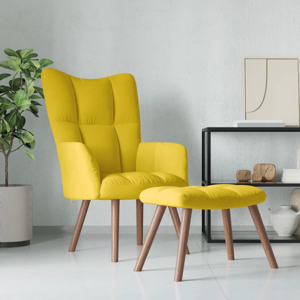 vidaXL Relaxing Chair with a Stool Mustard Yellow Velvet