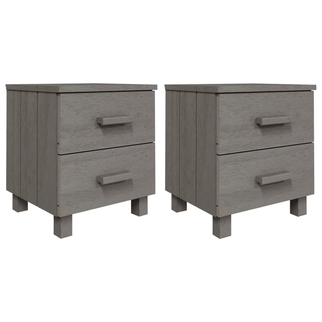 vidaXL Bedside Cabinets HAMAR 2 pcs Light Grey 40x35x44.5cm Solid Wood