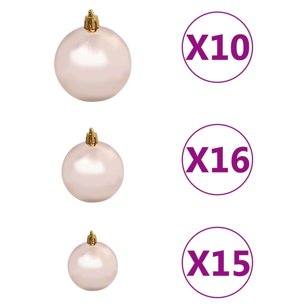 vidaXL 120 Piece Christmas Ball Set with Peak and 300 LEDs Rose Gold