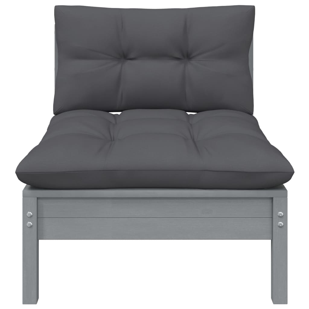 vidaXL Garden Middle Sofa with Anthracite Cushions Grey Solid Pinewood