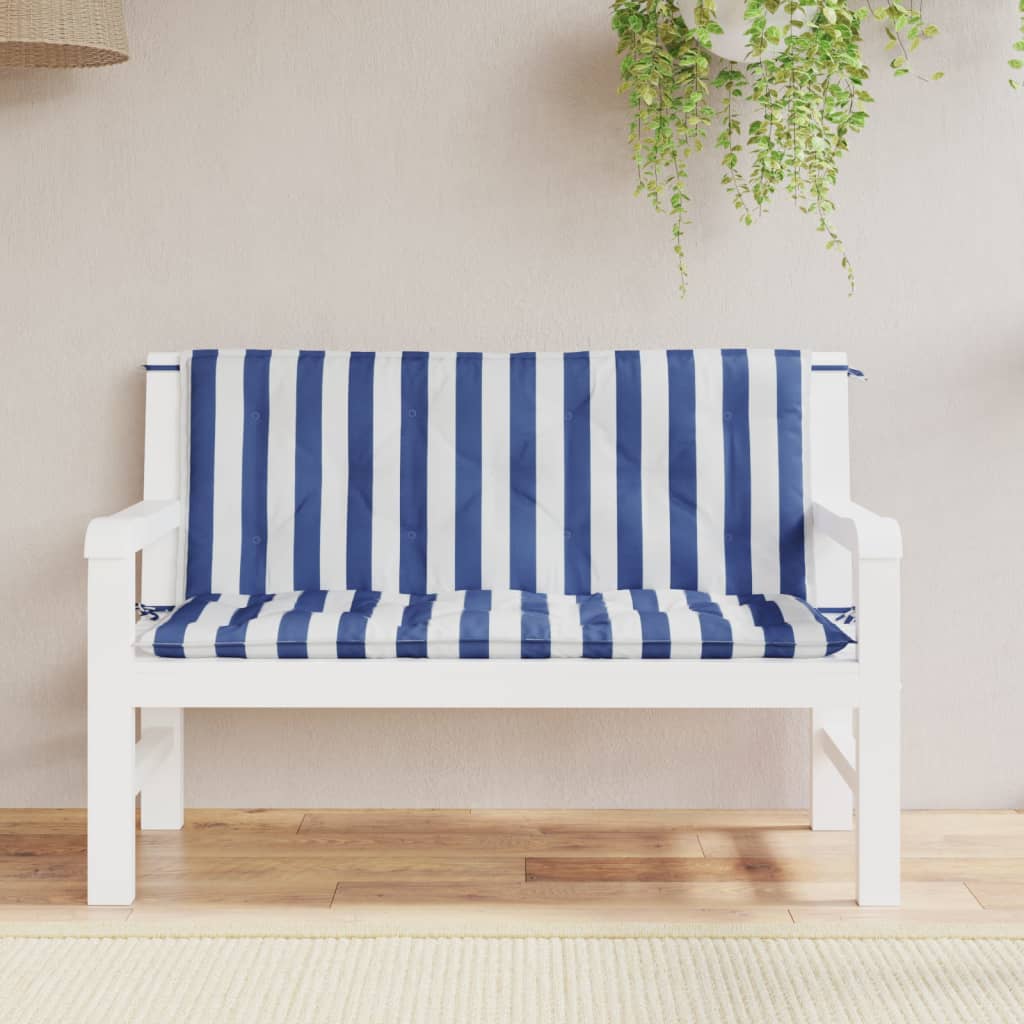 vidaXL Garden Bench Cushions 2pcs Blue&White Stripe 120x50x7cm Fabric