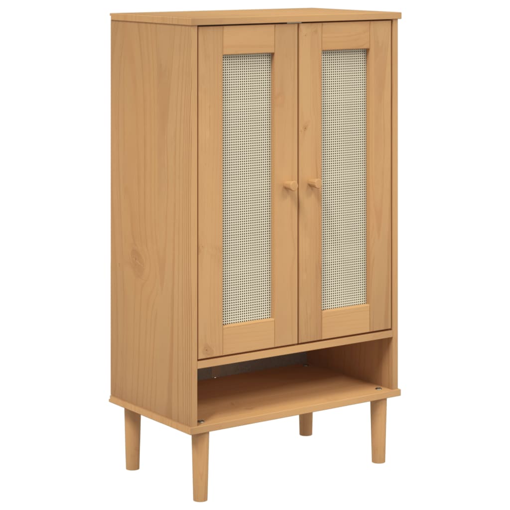 vidaXL Shoe Cabinet SENJA Rattan Look Brown 59.5x35x107 cm Solid Wood