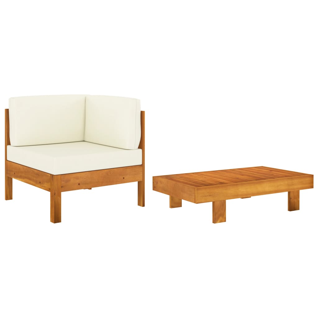 vidaXL 2 Piece Garden Lounge Set with Cream White Cushions Acacia Wood