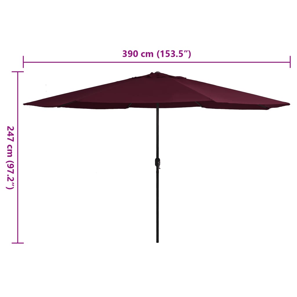 vidaXL Garden Parasol with Metal Pole 390 cm Bordeaux Red