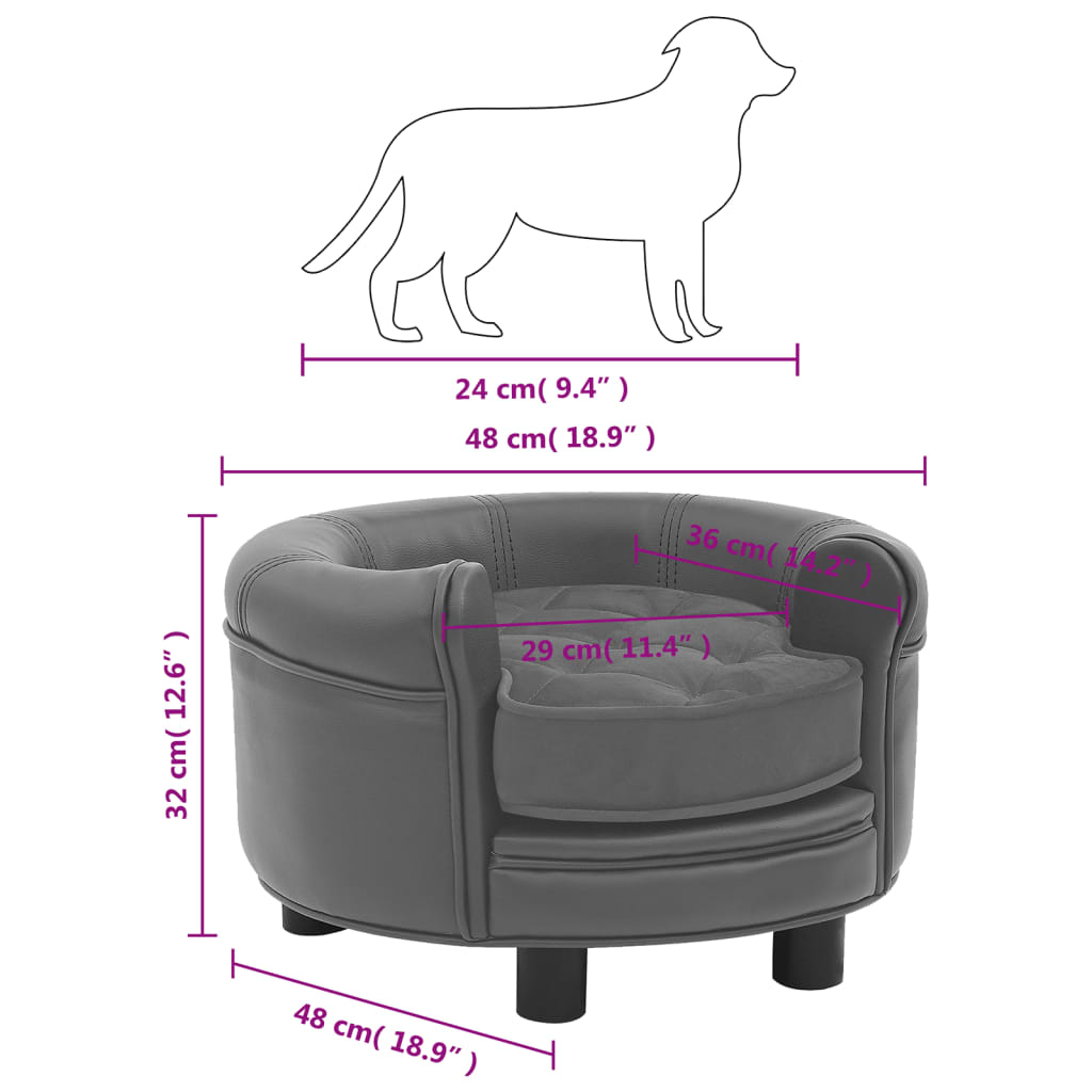 vidaXL Dog Sofa Grey 48x48x32 cm Plush and Faux Leather