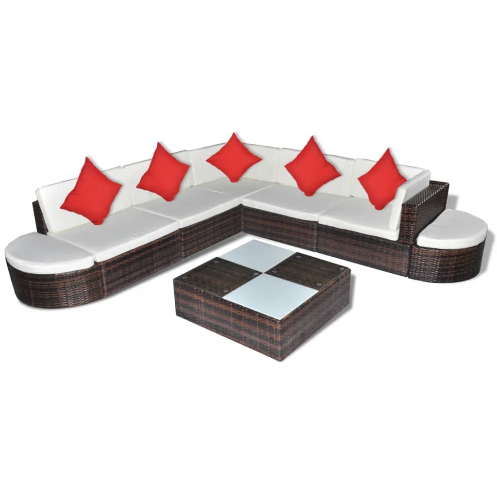 vidaXL 8 Piece Garden Lounge Set with Cushions Poly Rattan Brown