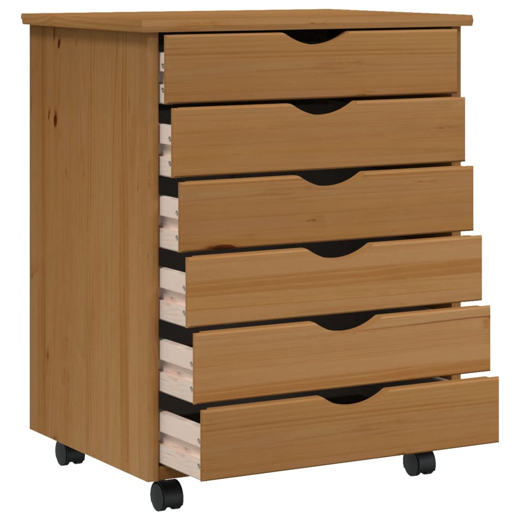 vidaXL Rolling Cabinet with Drawers MOSS Honey Brown Solid Wood Pine