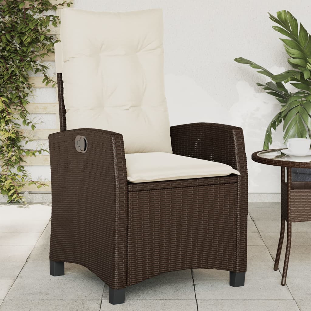 vidaXL Reclining Garden Chair with Cushions Brown Poly Rattan