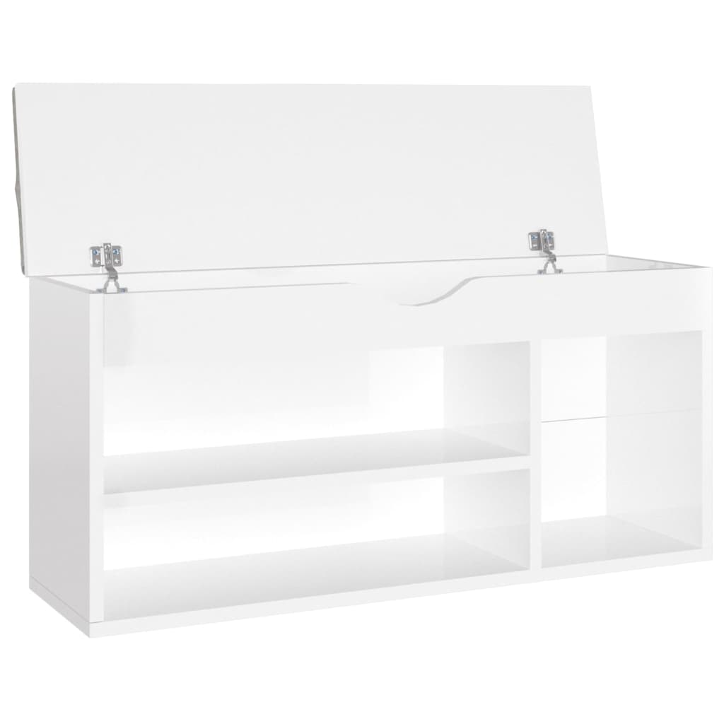 vidaXL Shoe Bench with Cushion High Gloss White 104x30x49 cm Engineered Wood