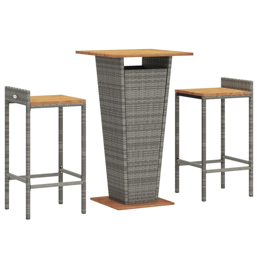 vidaXL 3 Piece Garden Bar Set Grey Poly Rattan&Solid Wood Acacia