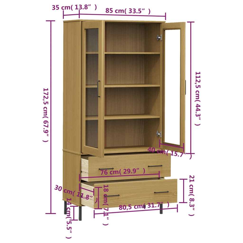 vidaXL Bookcase with Metal Legs Brown 85x35x172.5 cm Solid Wood OSLO