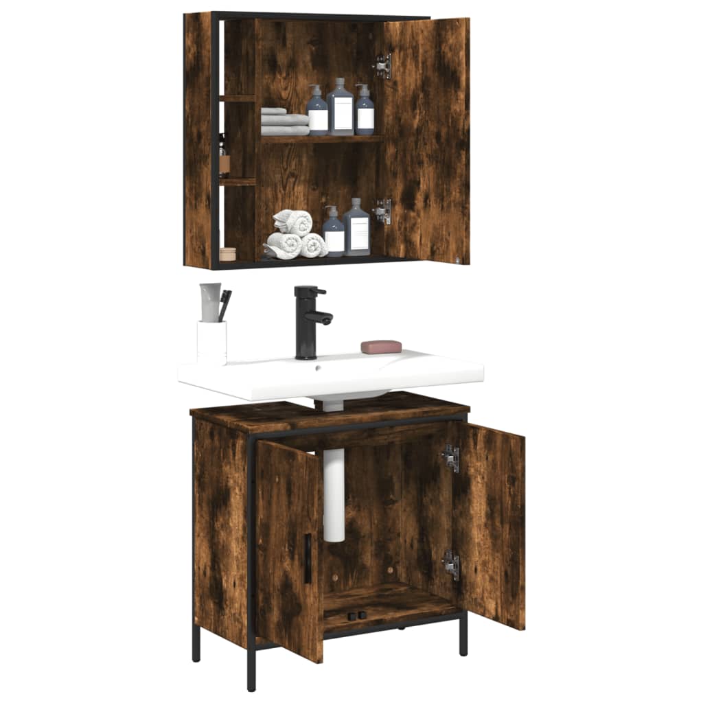 vidaXL 2 Piece Bathroom Furniture Set Smoked Oak Engineered Wood