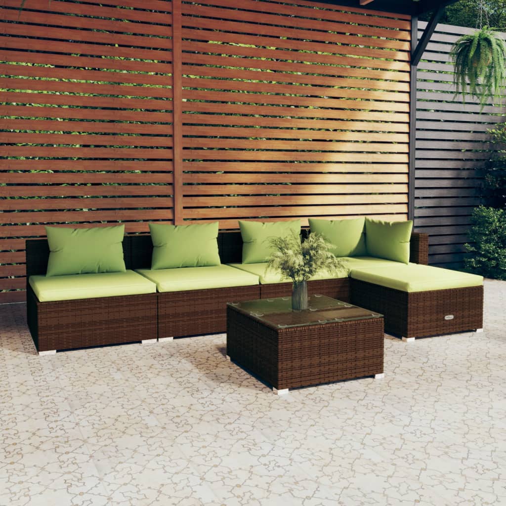 vidaXL 6 Piece Garden Lounge Set with Cushions Poly Rattan Brown