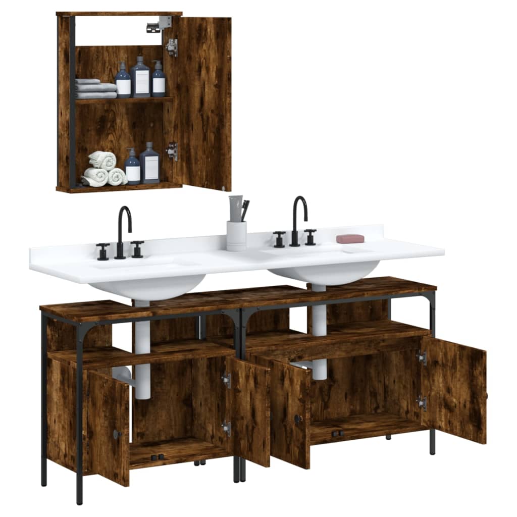 vidaXL 3 Piece Bathroom Furniture Set Smoked Oak Engineered Wood