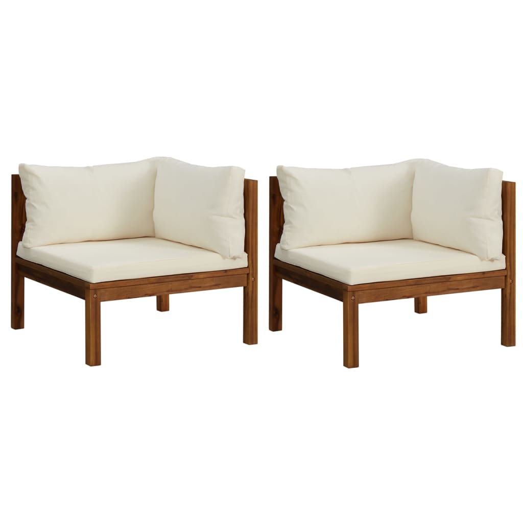 vidaXL Corner Sofas 2 pcs with Cream White Cushions Solid Acacia Wood