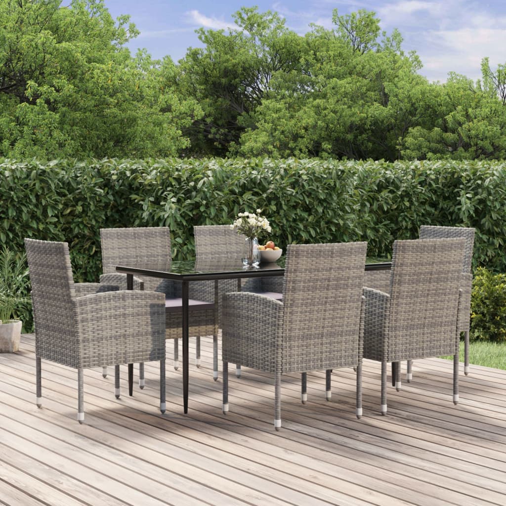 vidaXL 7 Piece Garden Dining Set with Cushions Anthracite Poly Rattan