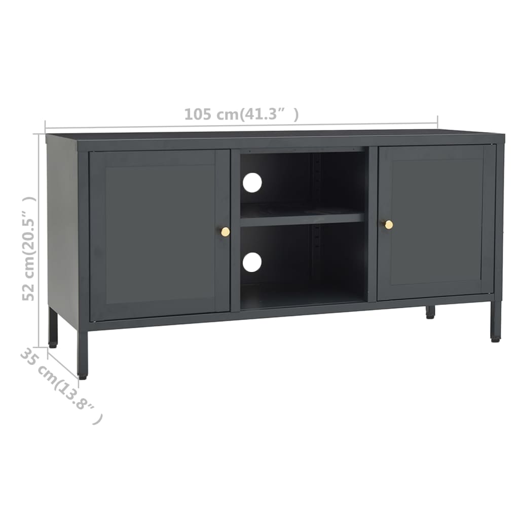vidaXL TV Cabinet Anthracite 105x35x52 cm Steel and Glass