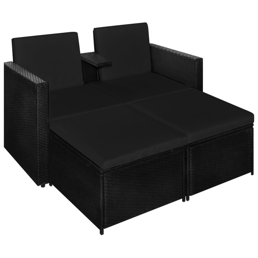 vidaXL 3 Piece Garden Lounge Set with Cushions Poly Rattan Black