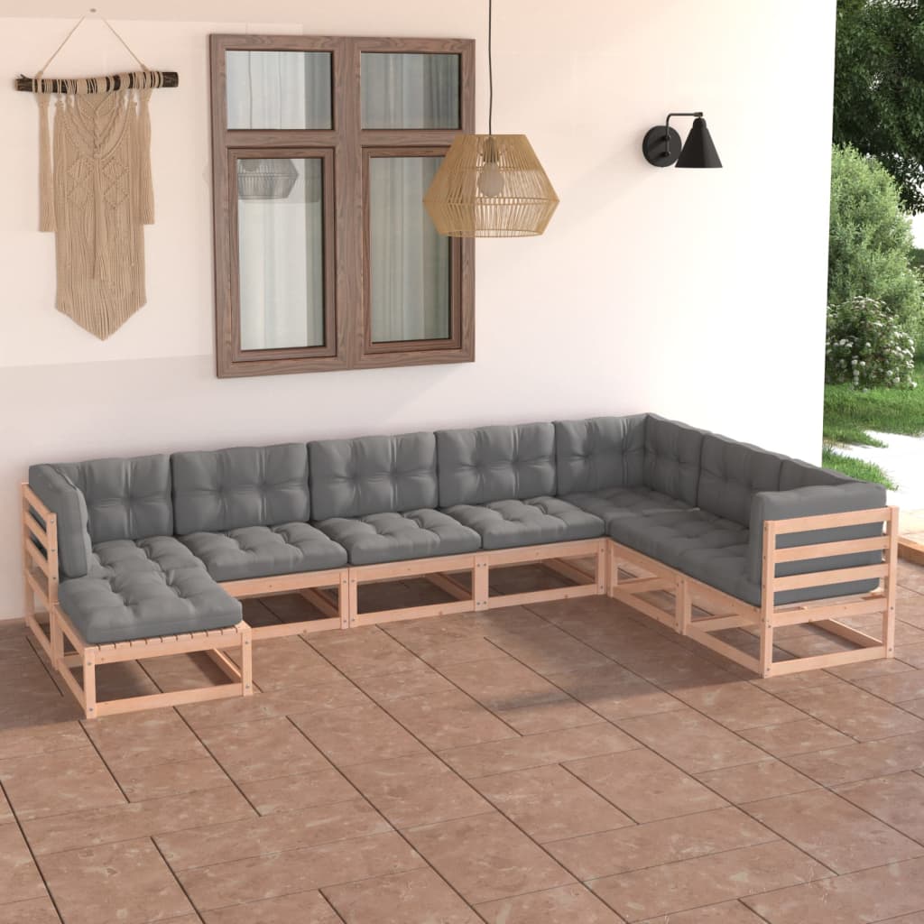 vidaXL 8 Piece Garden Lounge Set with Cushions Solid Pinewood