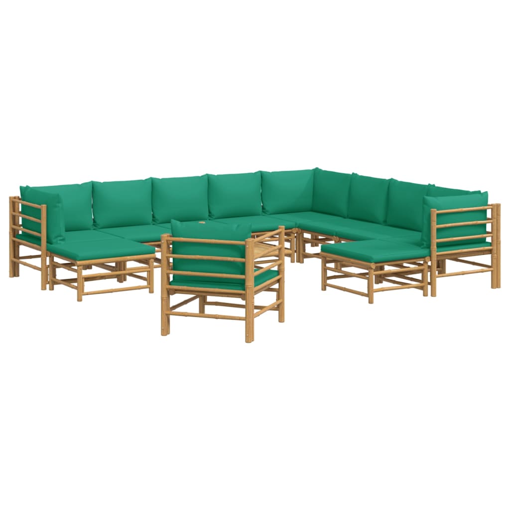 vidaXL 12 Piece Garden Lounge Set with Green Cushions Bamboo