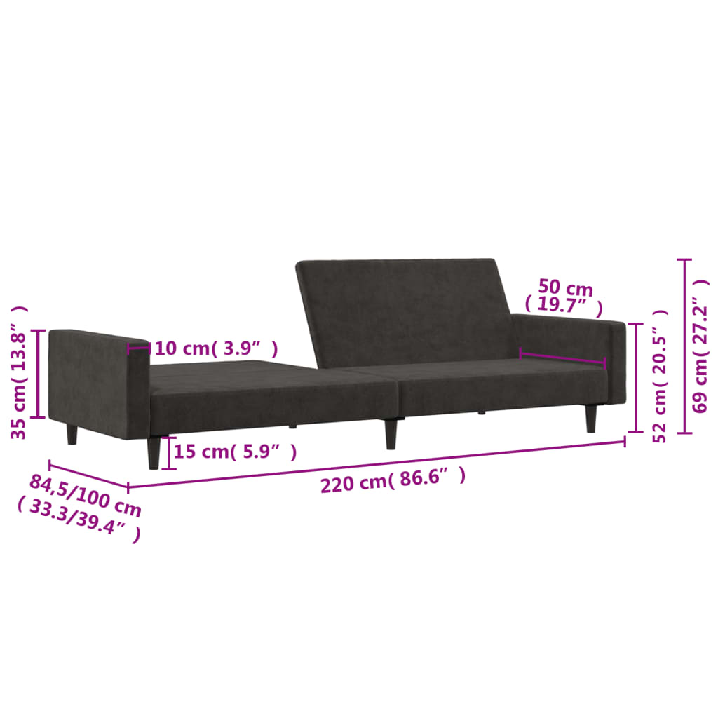 vidaXL 2-Seater Sofa Bed Dark Grey Velvet