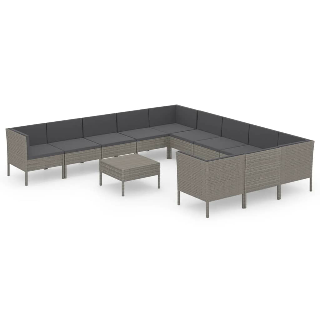 vidaXL 12 Piece Garden Lounge Set with Cushions Poly Rattan Grey