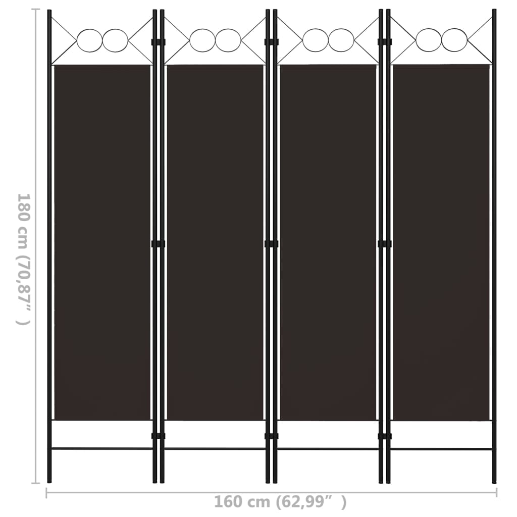 vidaXL 4-Panel Room Divider Brown 160x180 cm