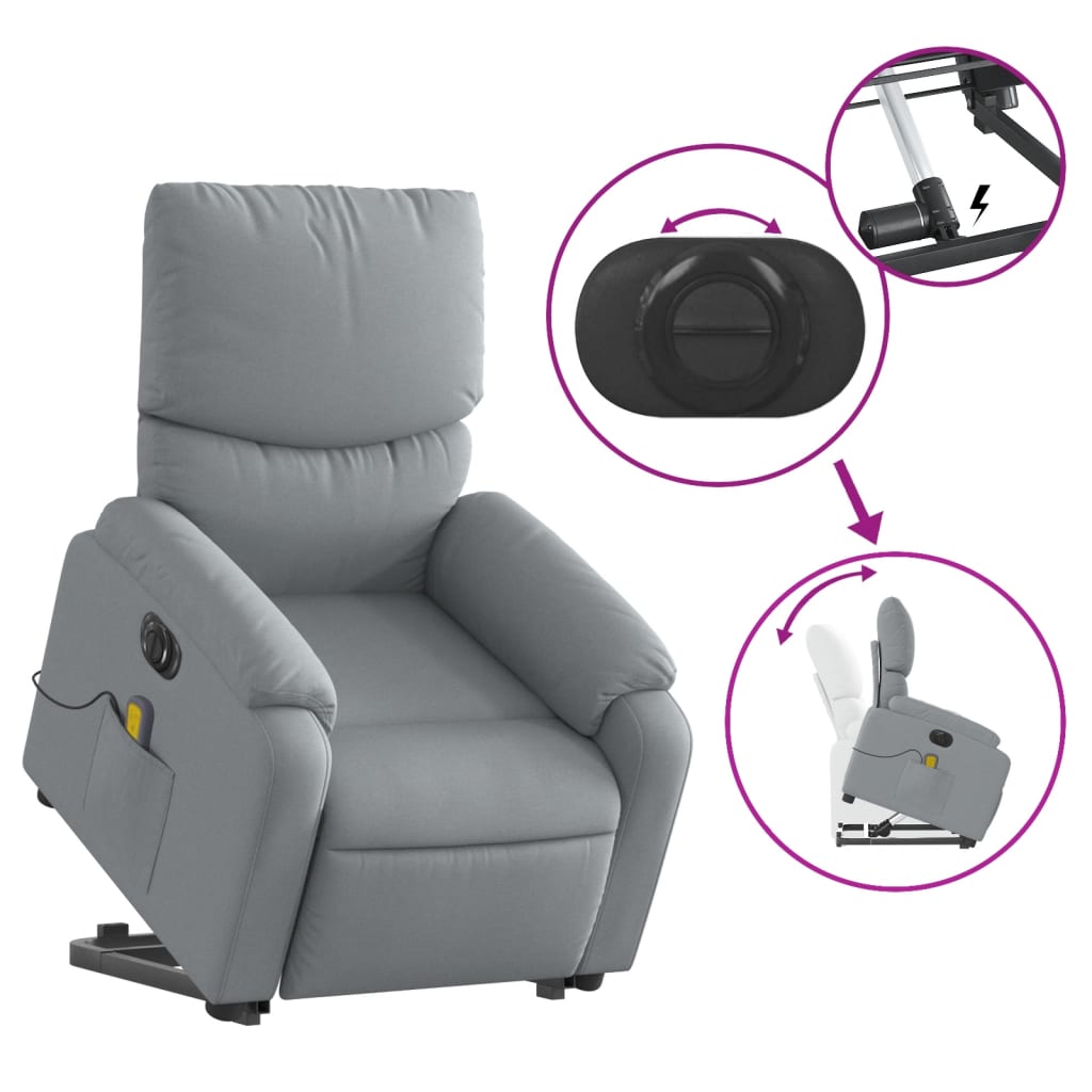 vidaXL Electric Stand up Massage Recliner Chair Light Grey Fabric