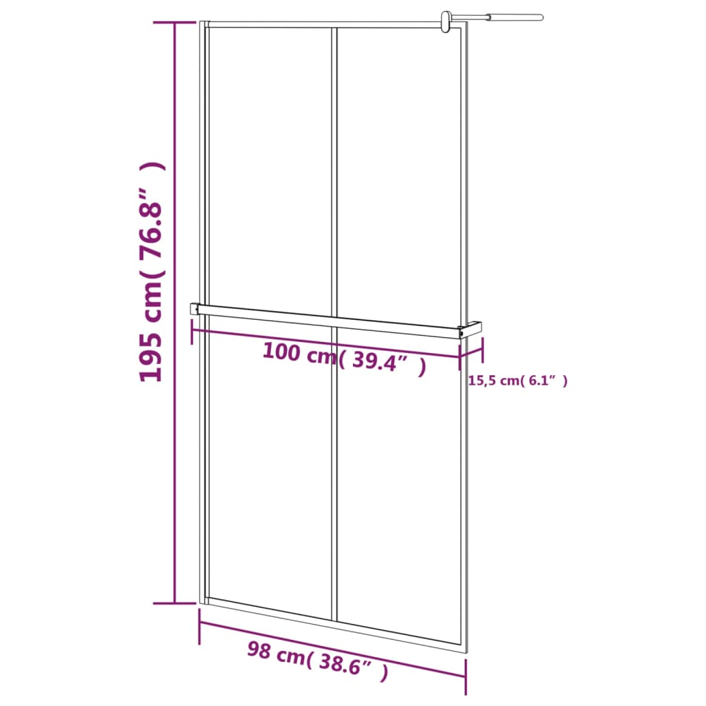 vidaXL Walk-in Shower Wall with Shelf Black 100x195 cm ESG Glass&Aluminium