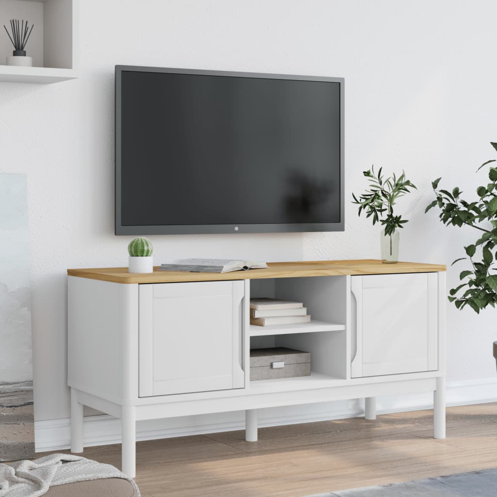 vidaXL TV Cabinet FLORO White 114x43x55 cm Solid Wood Pine