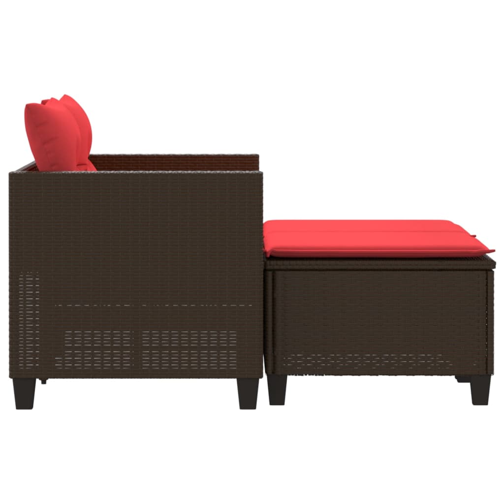 vidaXL Garden Sofa 2-Seater with Stools Brown Poly Rattan