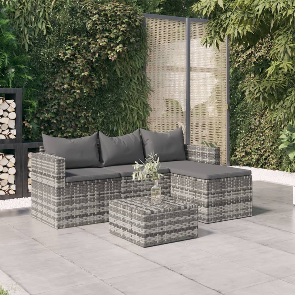 vidaXL 3 Piece Garden Lounge Set with Cushions Grey Poly Rattan